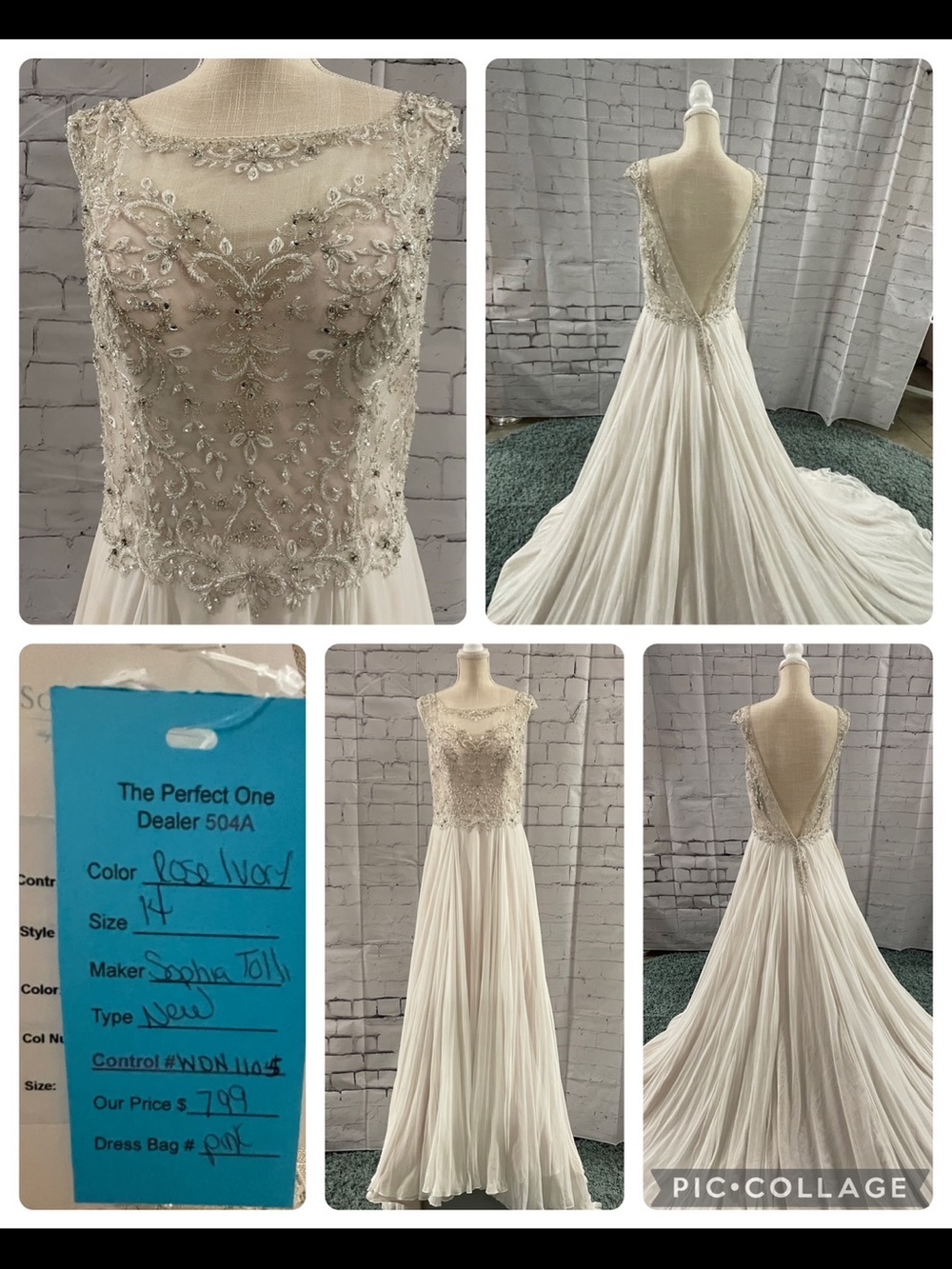 Beaded Illusion Bodice Chiffon Gown - Rose Ivory